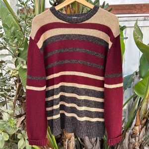 Vintage 1990s Knightsbridge Scotland Stripe Wool Knit Sweater M 20x26